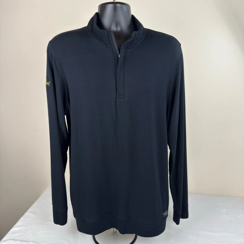 Travis Mathew Mens Black Quarter Zip Pullover Crown Royal Logo Fleece Large